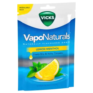 Vicks VapoNaturals Lemon Menthol Flavoured Drops 19 Naturally Flavoured Drops 70g Resealable Bag