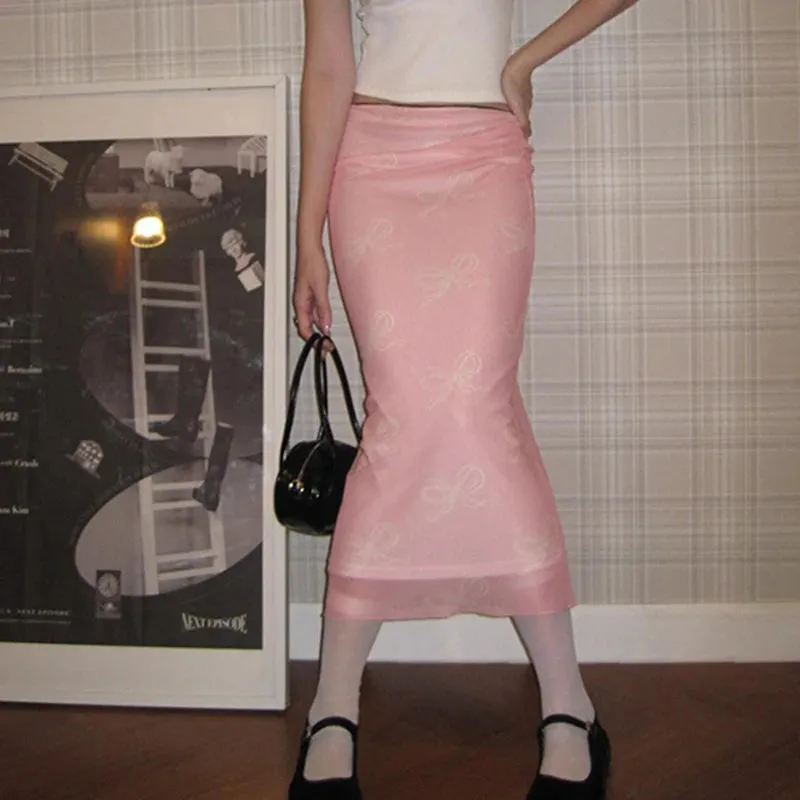 Vintage Frill Bow Printed Mesh Skirt
