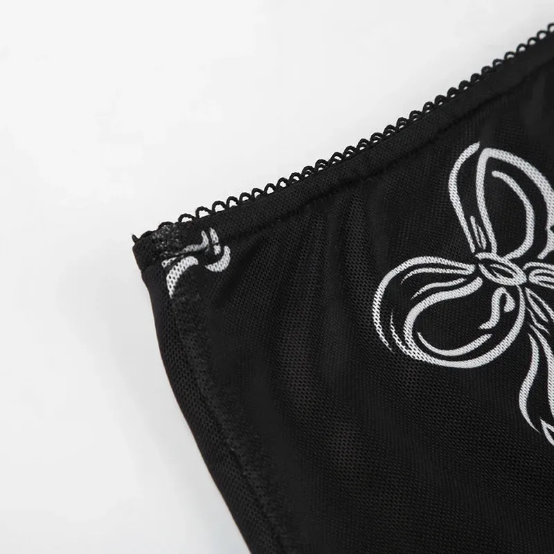 Vintage Frill Bow Printed Mesh Skirt