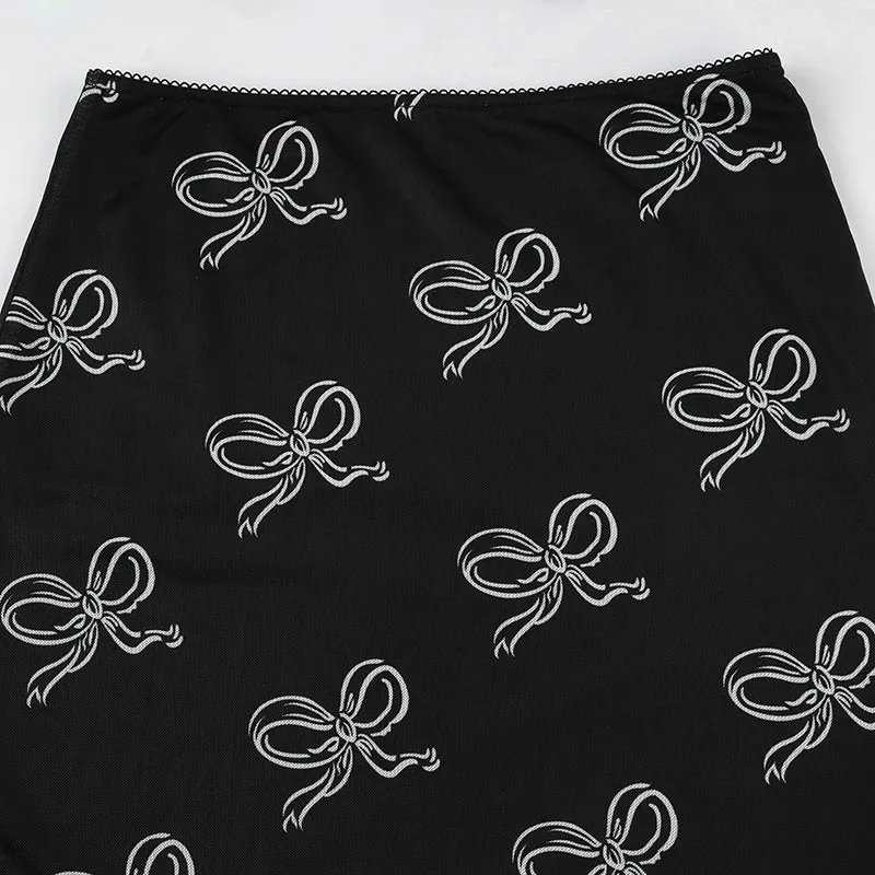 Vintage Frill Bow Printed Mesh Skirt