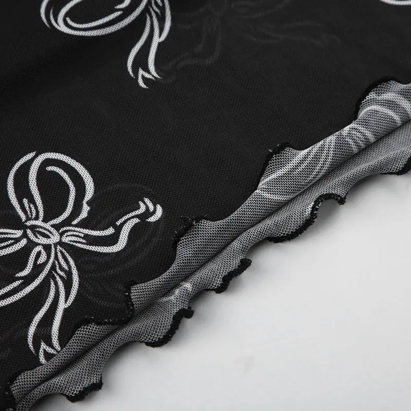 Vintage Frill Bow Printed Mesh Skirt