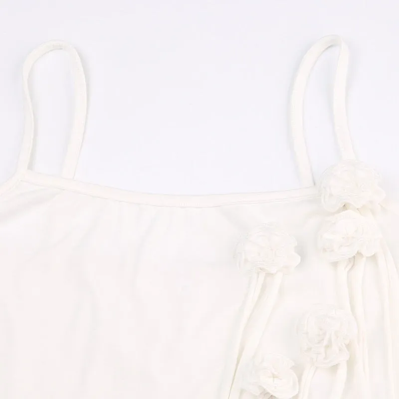 White Strap Flowers Slim Sexy Mini Top