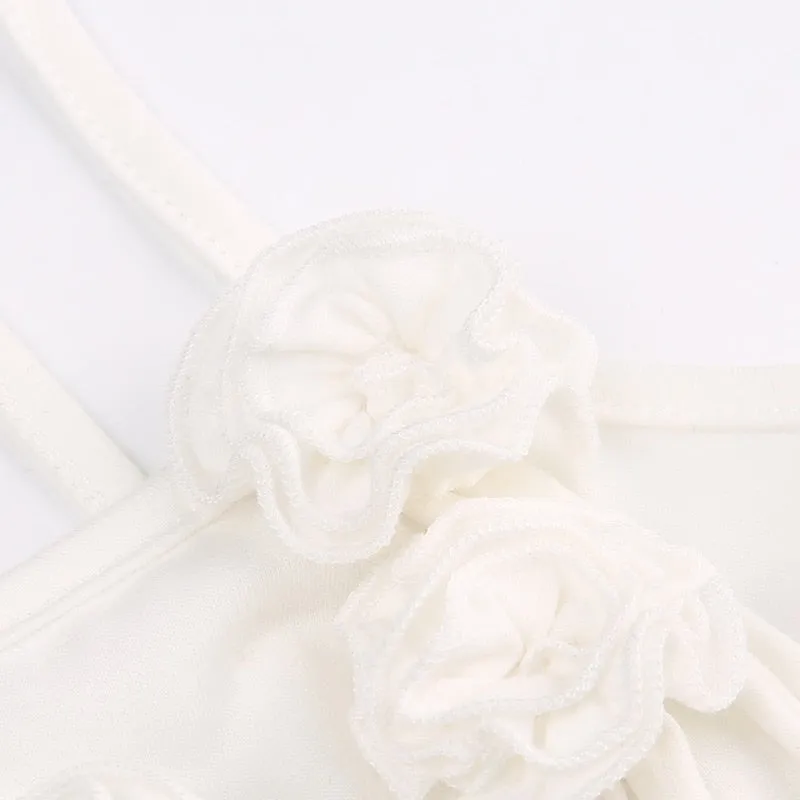 White Strap Flowers Slim Sexy Mini Top