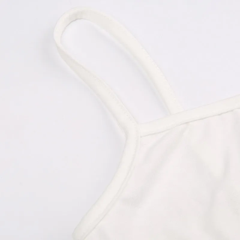 White Strap Flowers Slim Sexy Mini Top