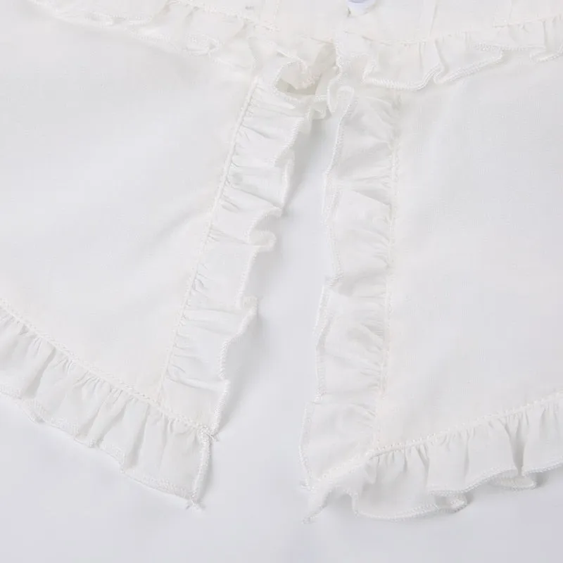 White Strap Ruffles Buttons Halter Top