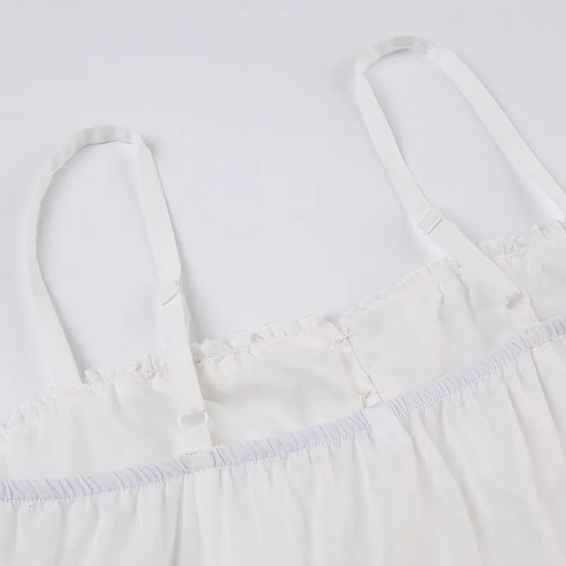 White Strap Ruffles Buttons Halter Top