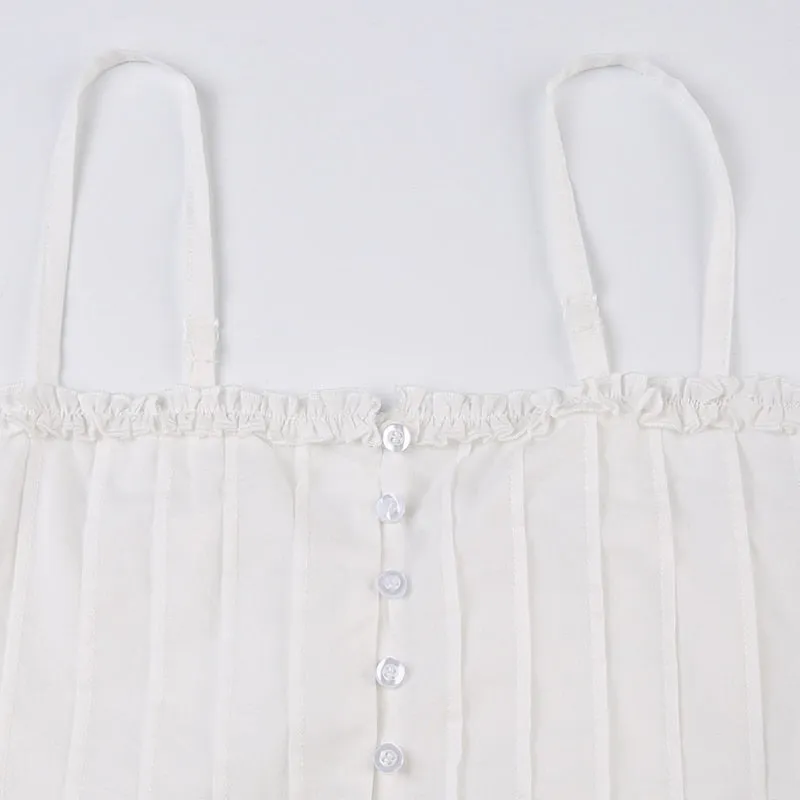 White Strap Ruffles Buttons Halter Top