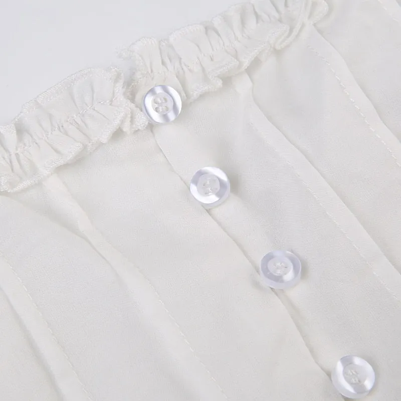 White Strap Ruffles Buttons Halter Top