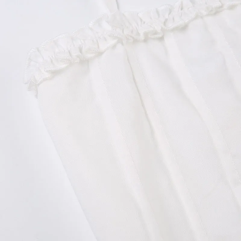 White Strap Ruffles Buttons Halter Top