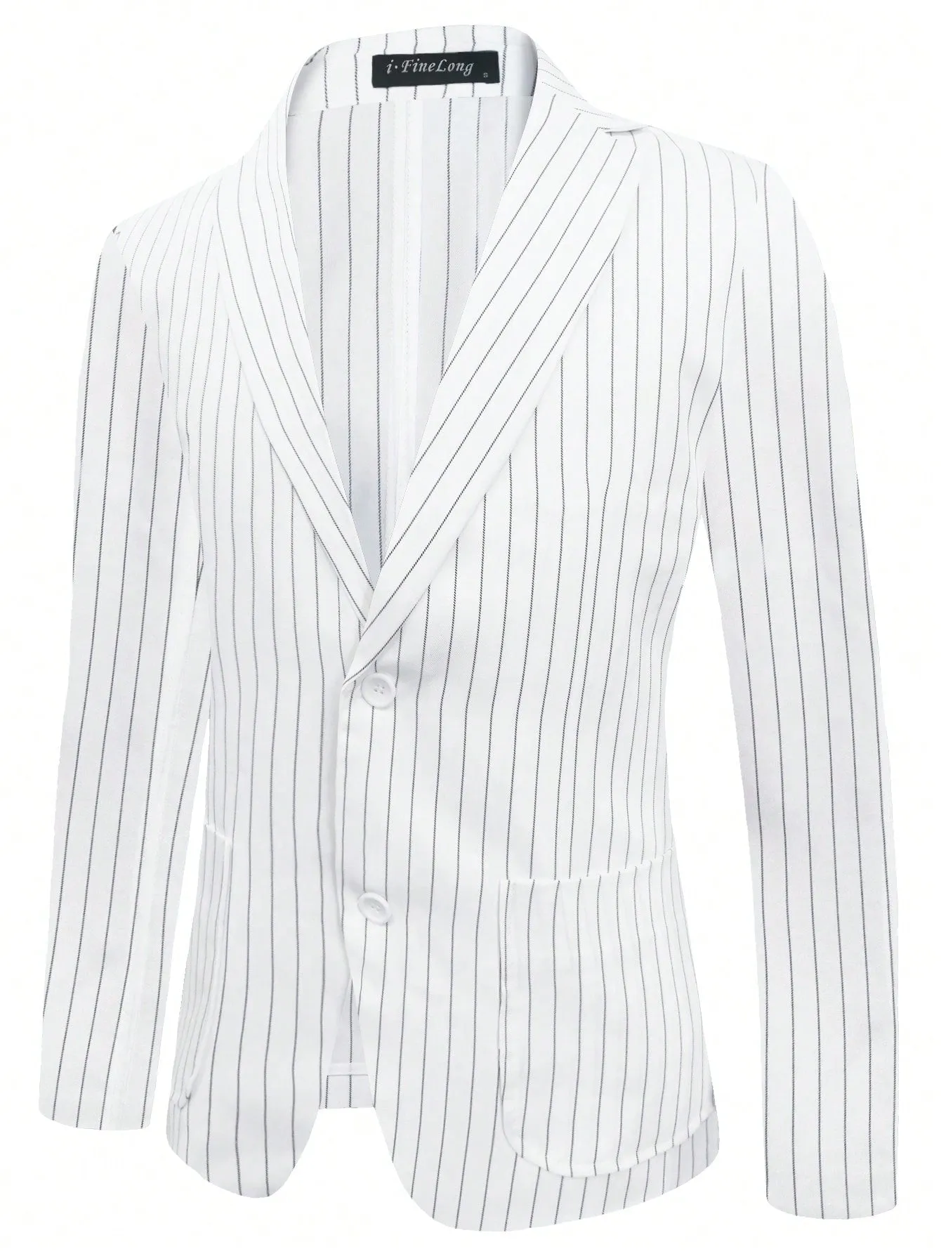 White Striped Print Lapel Neck Single Breasted Blazer
