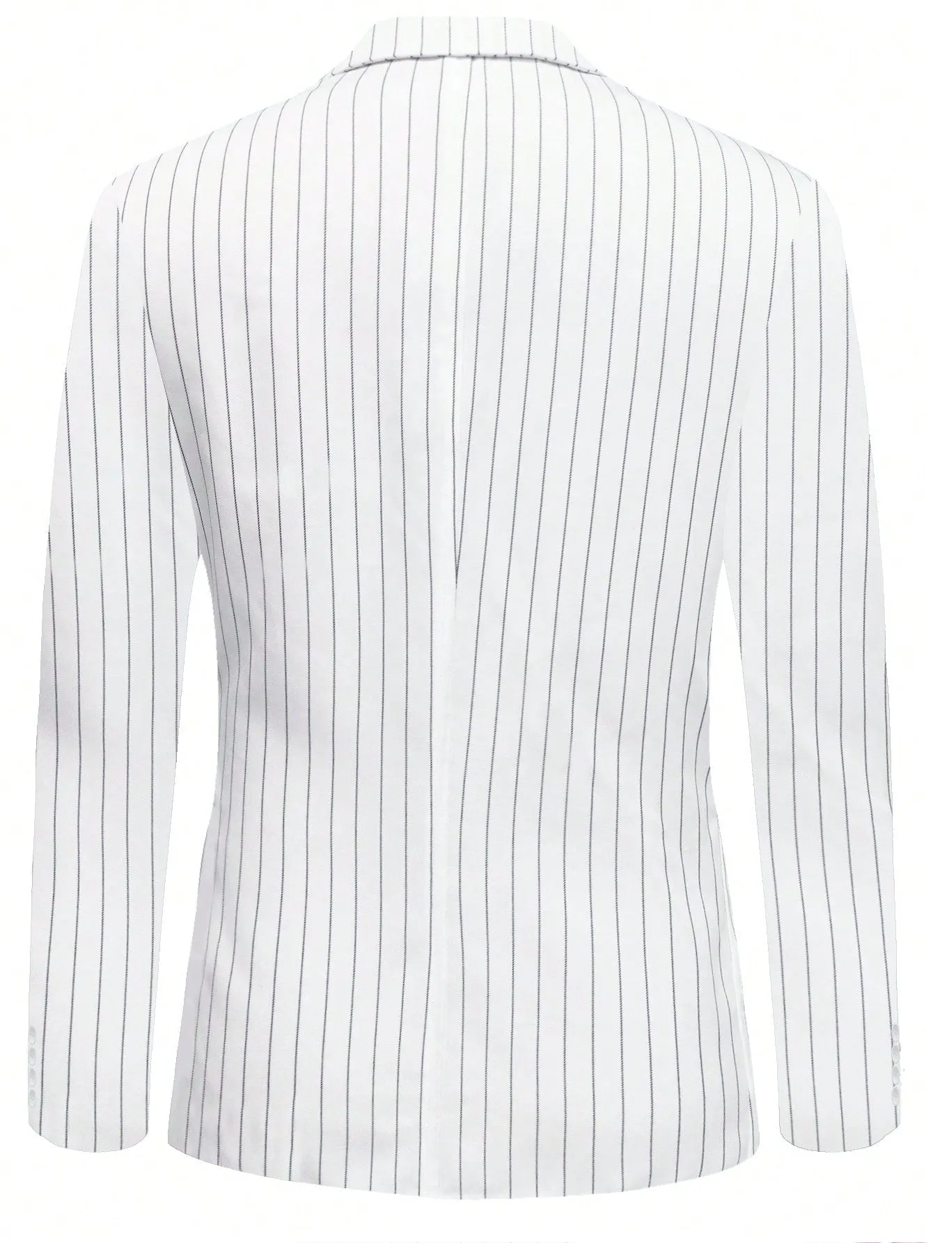 White Striped Print Lapel Neck Single Breasted Blazer