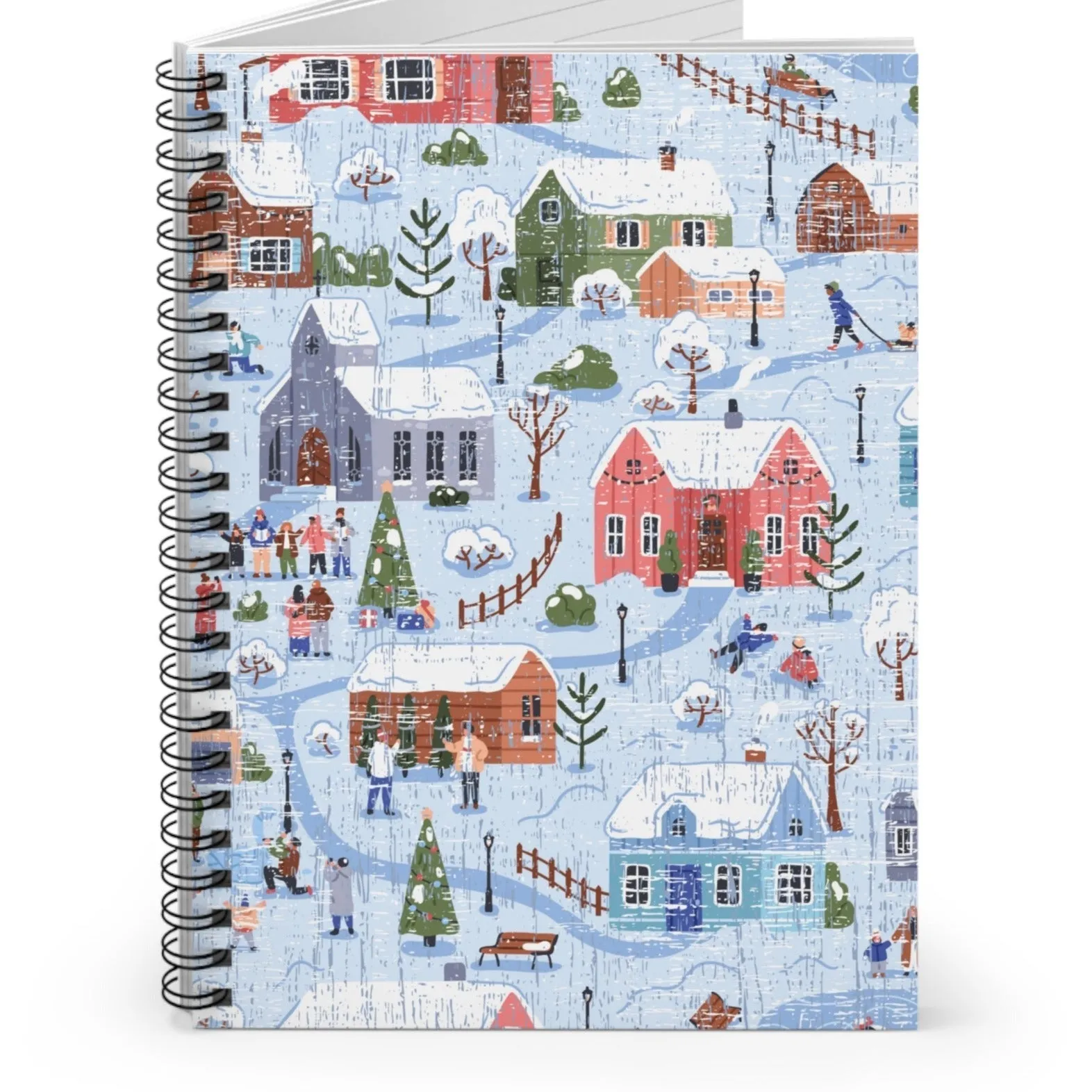 Winter Wonderland Spiral Notebook - Ruled Line: Snowy Village Scene