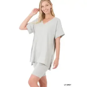 Women Brushed Dty, Microfiber Top & Biker Shorts Set, Color BONE