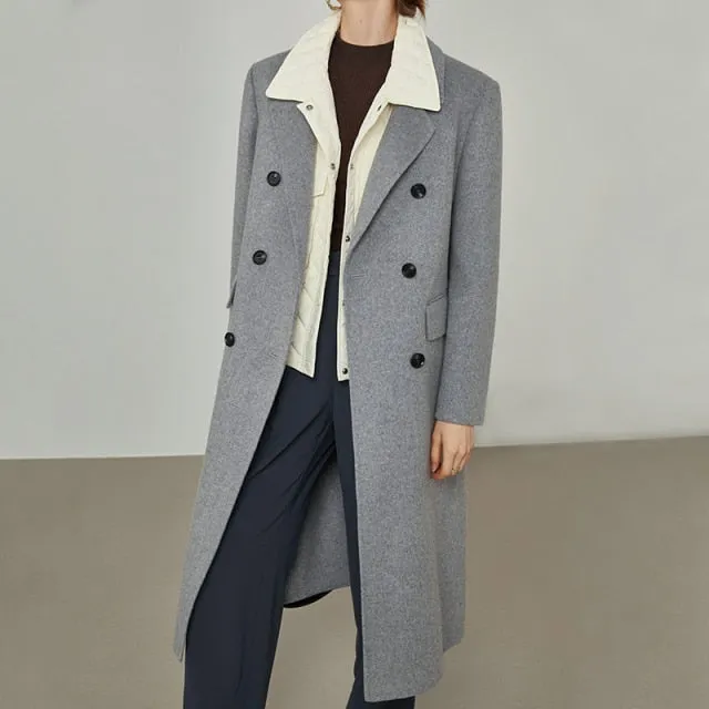 Women Mid-length Suit Collar Woolen Coats Slim Trench Coat Style 100% Wool Coat Retro Commuter Solid Straight Jackets