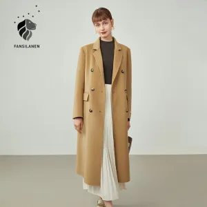 Women Mid-length Suit Collar Woolen Coats Slim Trench Coat Style 100% Wool Coat Retro Commuter Solid Straight Jackets