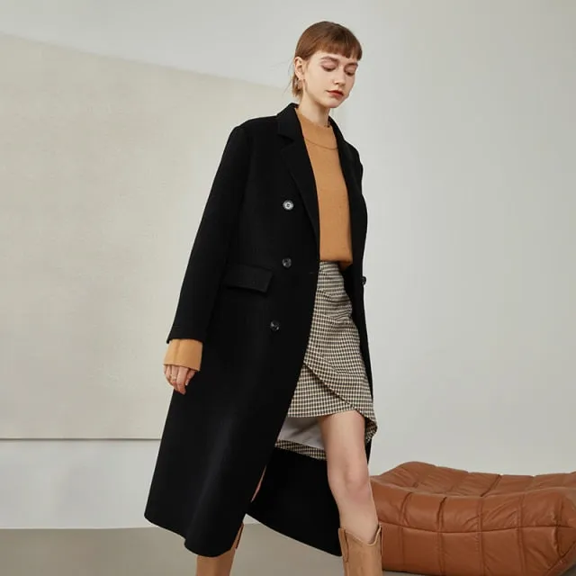 Women Mid-length Suit Collar Woolen Coats Slim Trench Coat Style 100% Wool Coat Retro Commuter Solid Straight Jackets