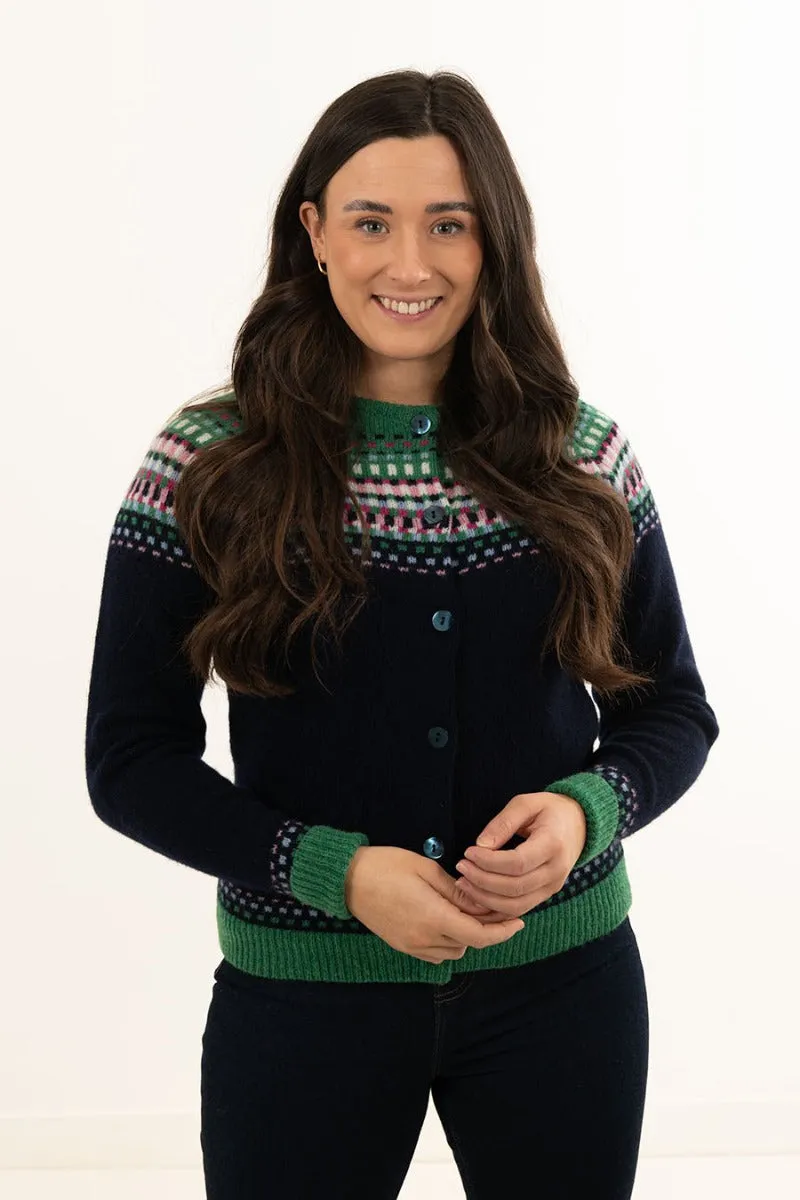 Womens Building Blocks Fair isle Cardigan - Navy Blue