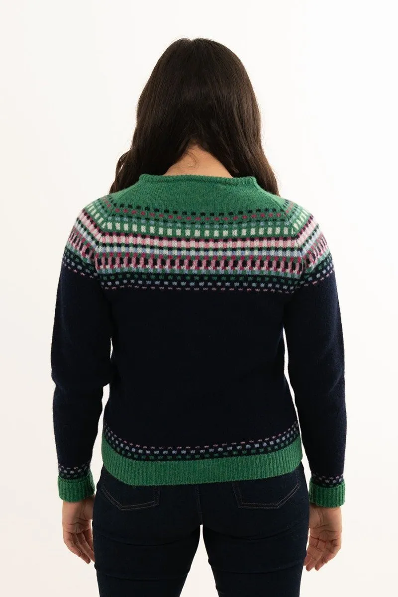 Womens Building Blocks Fair isle Cardigan - Navy Blue