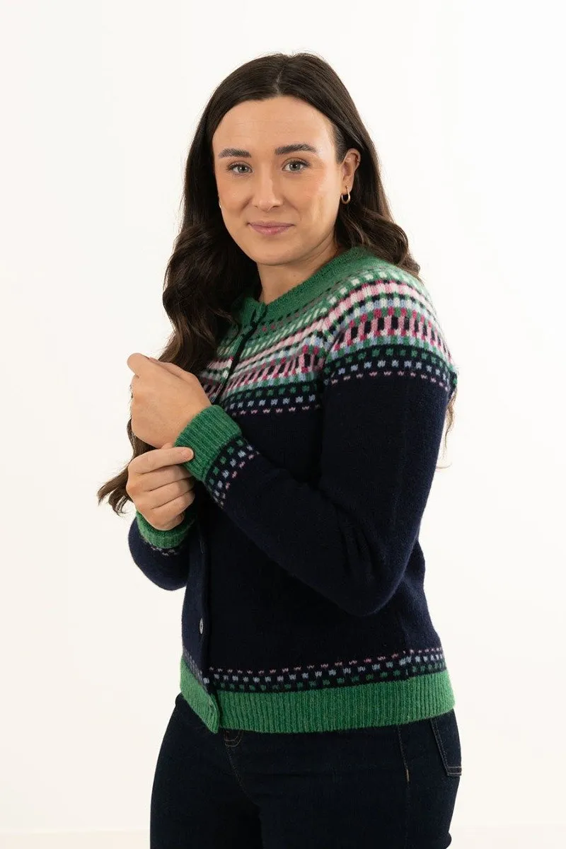 Womens Building Blocks Fair isle Cardigan - Navy Blue