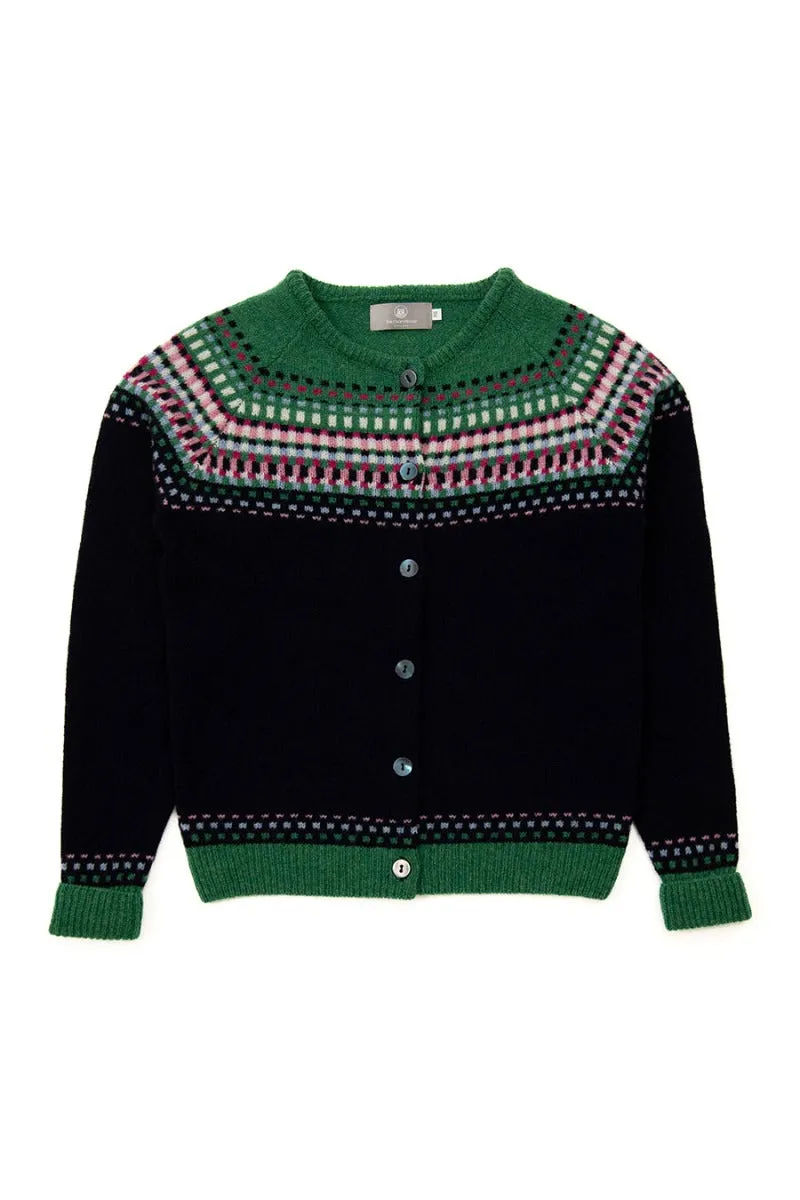 Womens Building Blocks Fair isle Cardigan - Navy Blue