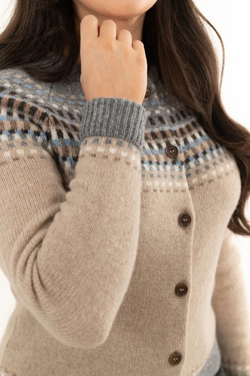 Womens Building Blocks Fair isle Cardigan - Sand