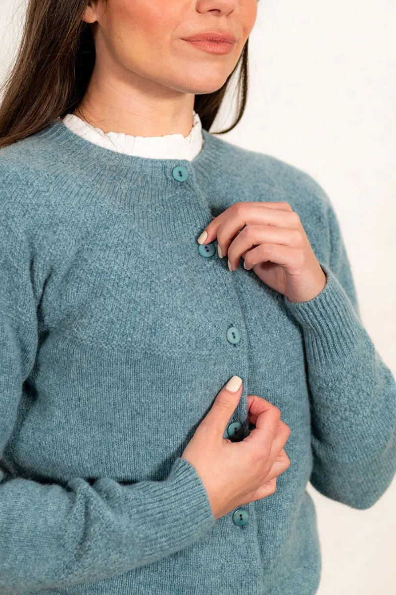 Womens Geelong Superfine Lambswool Gansey Cardigan - Sage