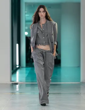 Women's Grey Striped Wool Frayed Vest