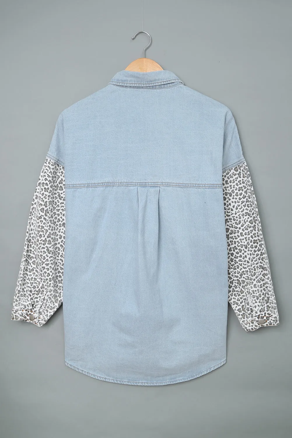 Women's Sky Blue Contrast Leopard Denim Jacket