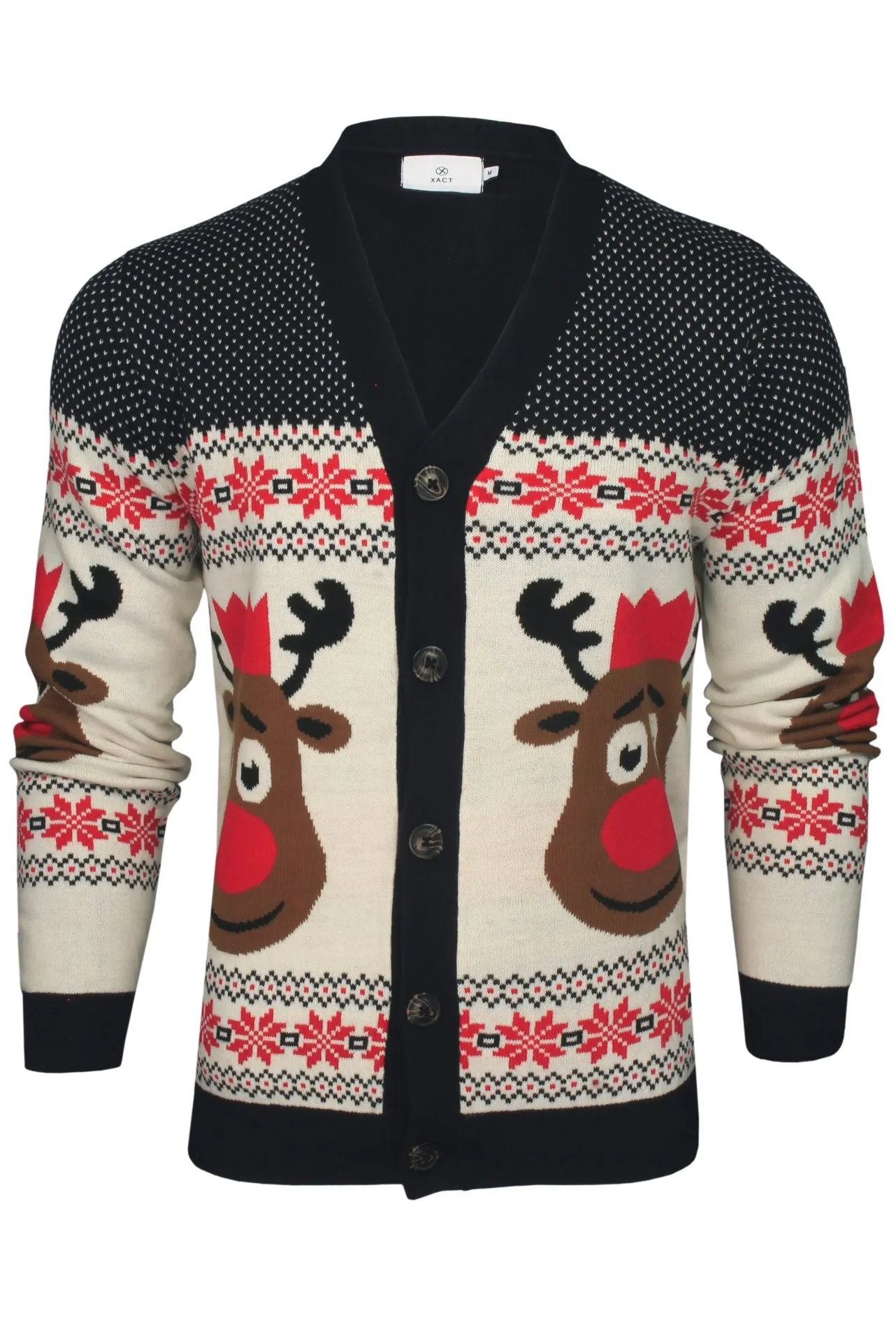 Xact Men's Rudolf Reindeer Button-Up Christmas Cardigan