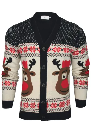 Xact Men's Rudolf Reindeer Button-Up Christmas Cardigan
