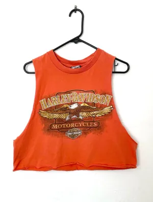 Y2K Harley-Davidson Orange Eagle Design Cropped Muscle Tee