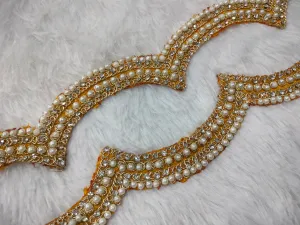 Yellow Fancy Pearl And Stone Embellished Trim