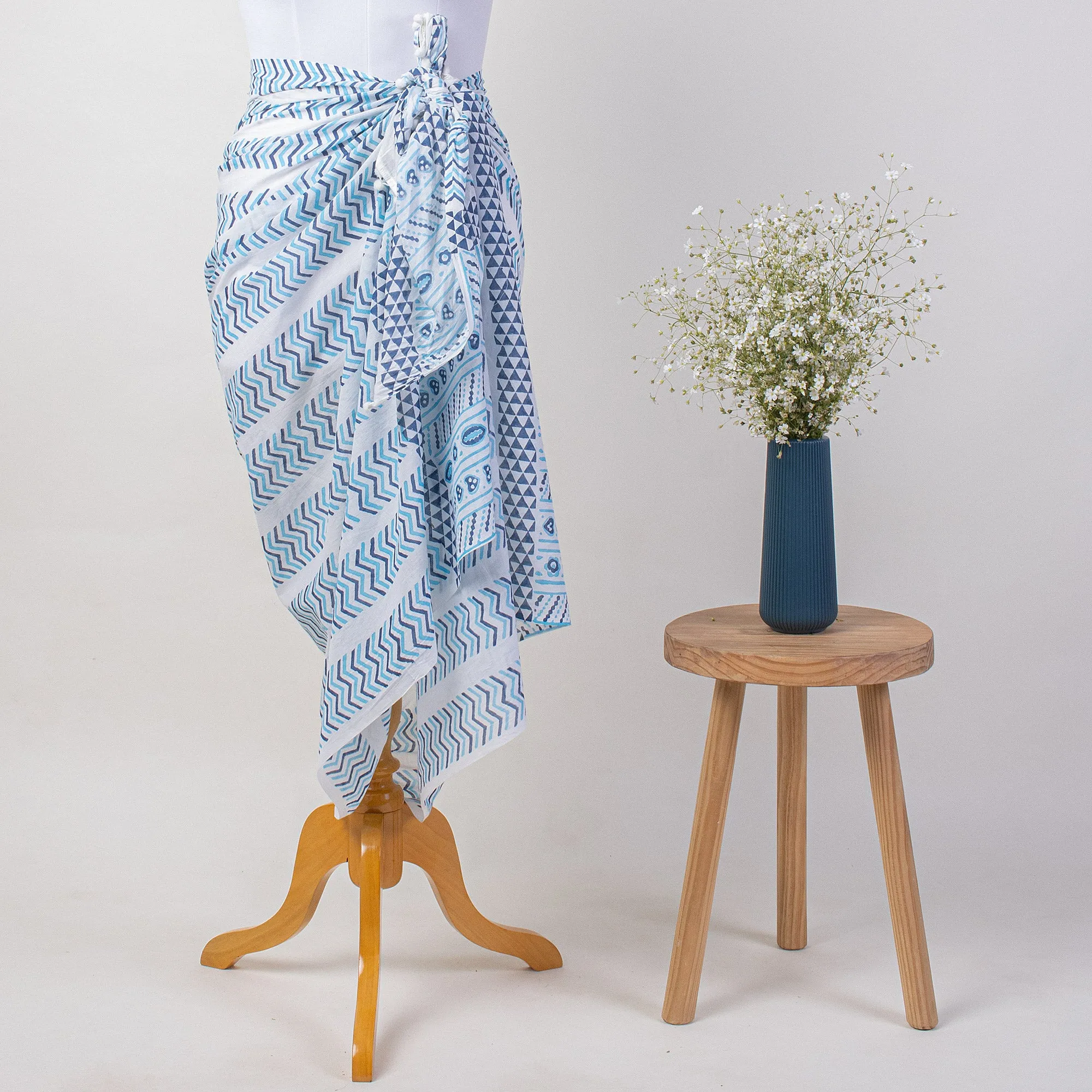 Zig Zag Block Printed Soft Cotton Sexy Swimwear Sarong