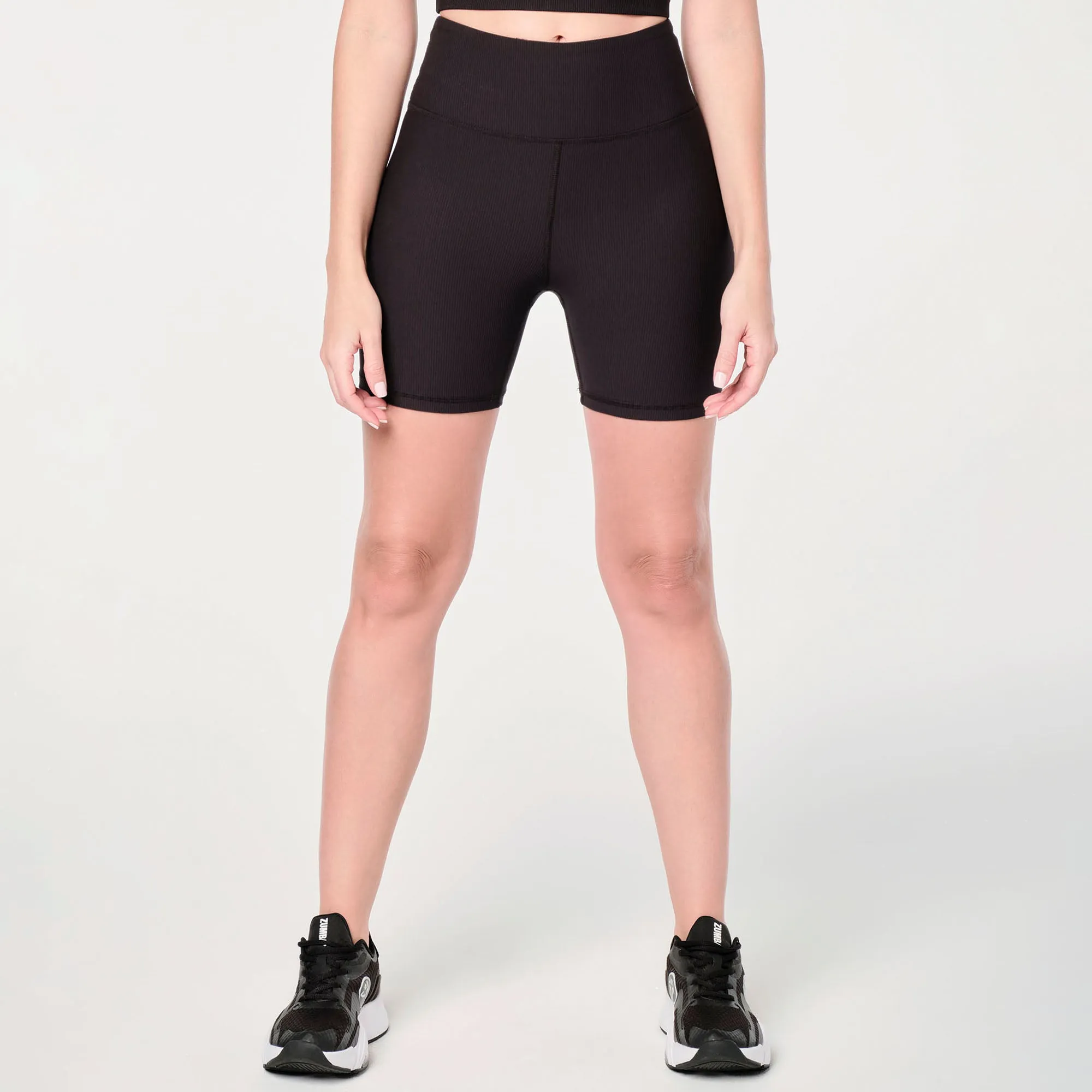 Zumba® Prep High Waisted Rib Biker Shorts - Bold Black